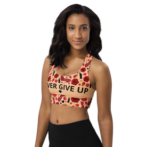 Longline sports bra 'Never give up'