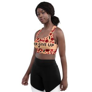 Longline sports bra 'Never give up'