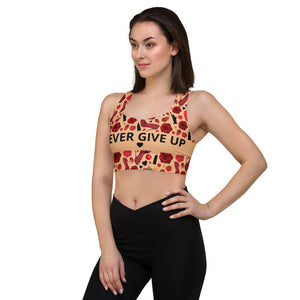 Longline sports bra 'Never give up'