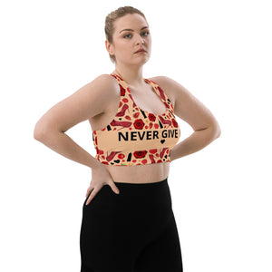 Longline sports bra 'Never give up'