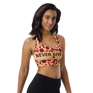 Longline sports bra 'Never give up'