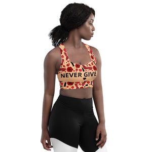 Longline sports bra 'Never give up'