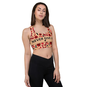 Longline sports bra 'Never give up'