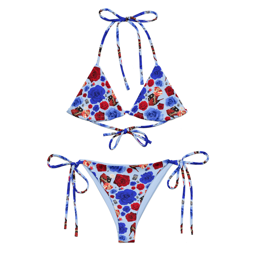 All-over print recycled string bikini 'USA'