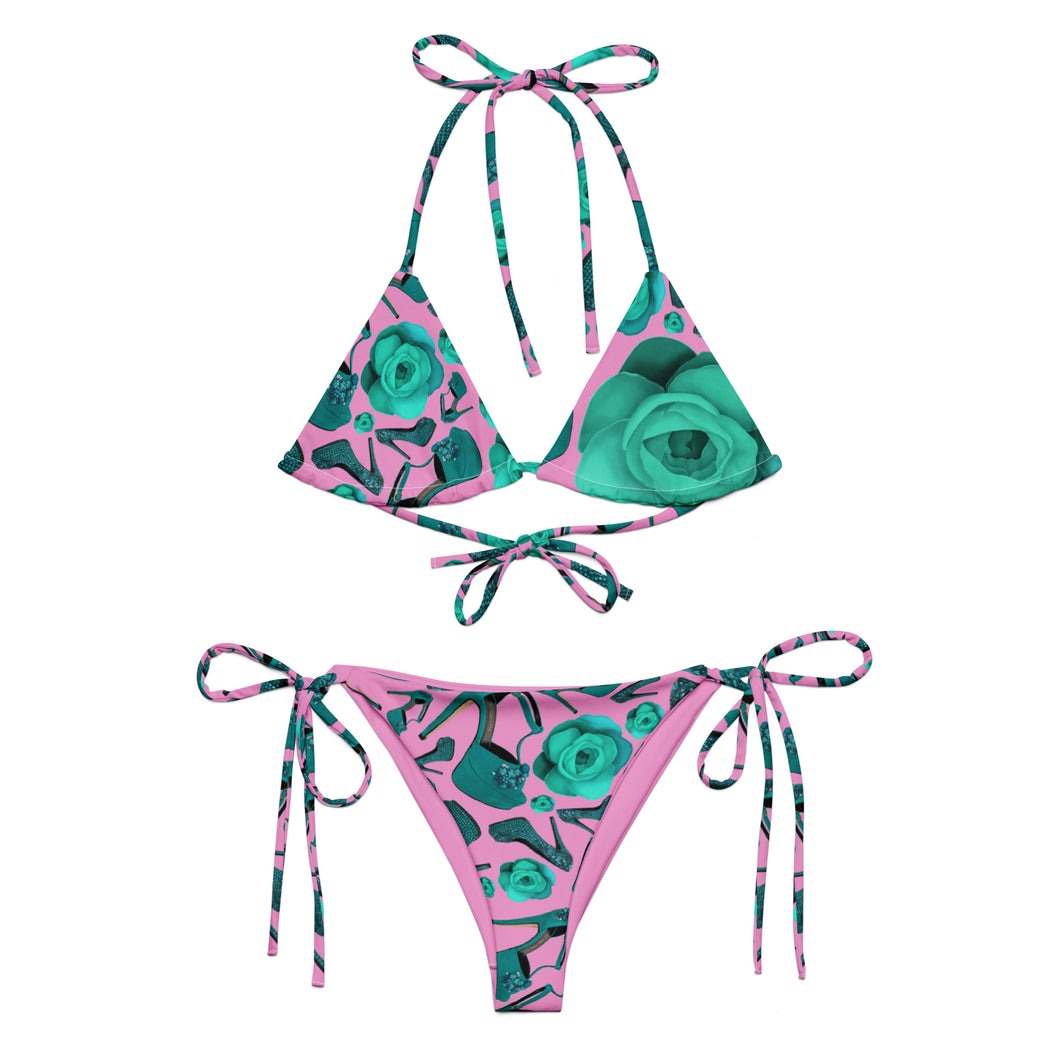 All-over print recycled string bikini 'Rose Verdi'