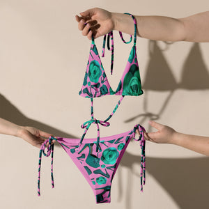 All-over print recycled string bikini 'Rose Verdi'