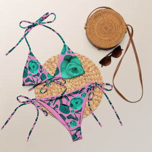 All-over print recycled string bikini 'Rose Verdi'