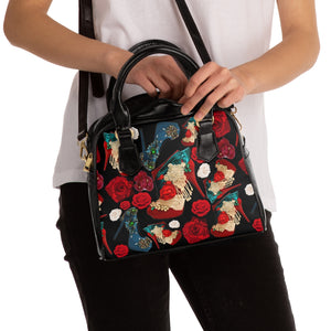 Shoulder Handbag 'Fiori rosso nero'