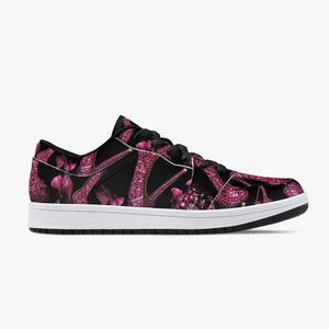 Low-Top Leather Sneakers - White/Black 'Pink crystals shoes'