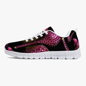 Classic Lightweight Mesh Sneakers - White/Black 'Pink crystals shoes'