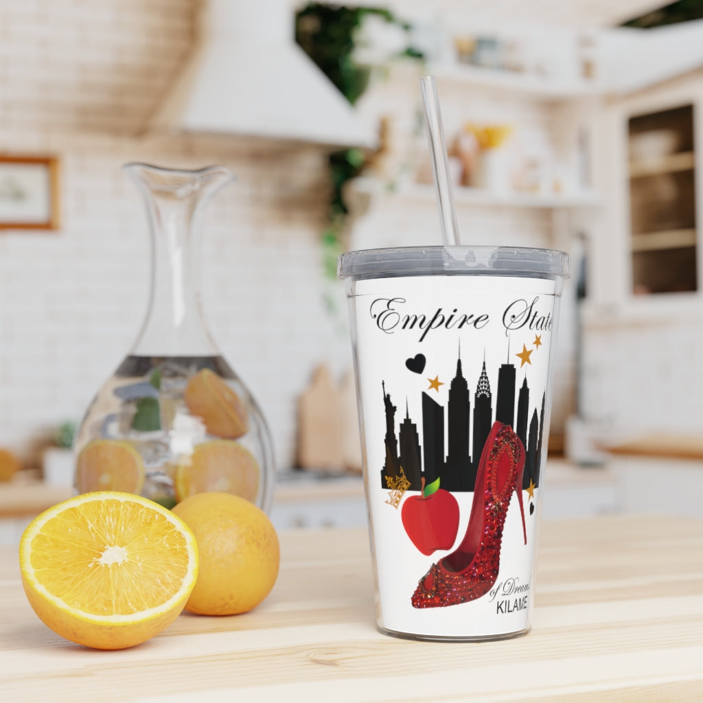 Plastic Tumbler with Straw 'Empire State of dreams'