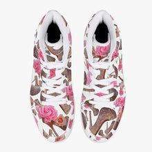 Load image into Gallery viewer, High-Top Leather Sneakers - White / Black &#39;Rose pink flower&#39;
