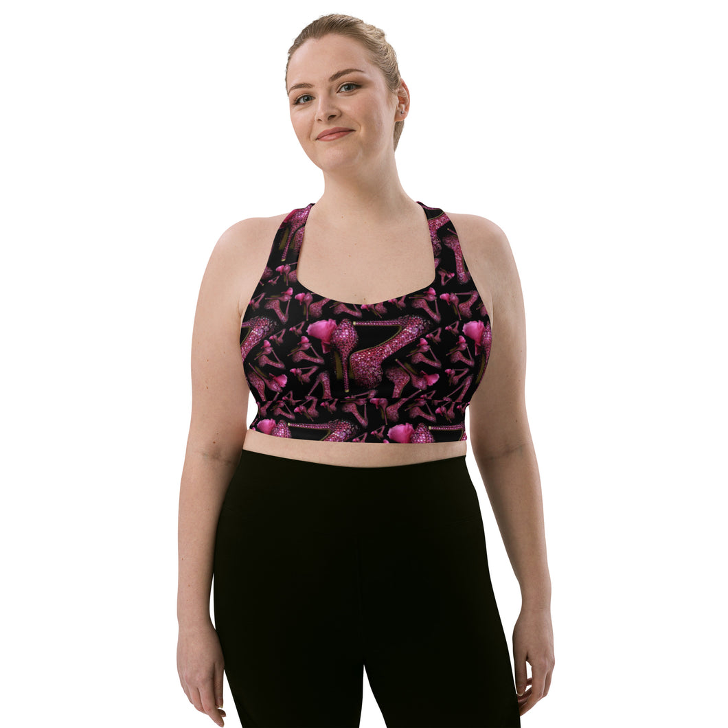 Longline sports bra 'Pink crystals shoes'