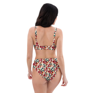 Recycled high-waisted bikini 'Fiori tricolore'