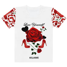 Load image into Gallery viewer, Women&#39;s T-shirt Red Roses &#39;LOVE yourself&#39;
