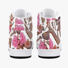 Load image into Gallery viewer, High-Top Leather Sneakers - White / Black &#39;Rose pink flower&#39;

