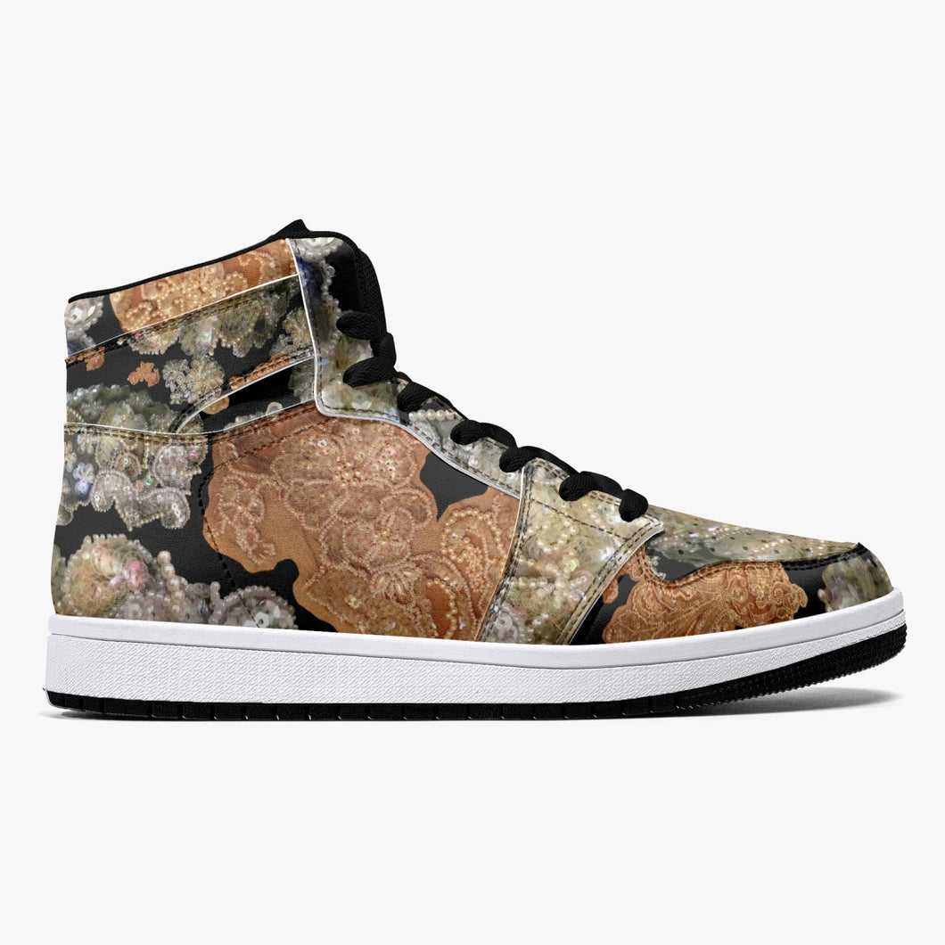 209. High-Top Leather Sneakers - White / Black 'Nude embroidery'