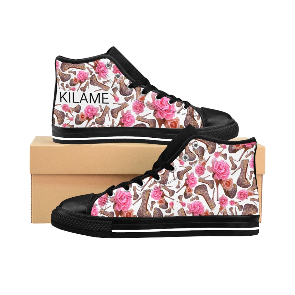 Women's High-top Sneakers 'Rose pink flower'