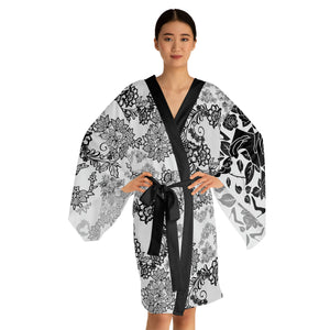 Long Sleeve Kimono Robe Asim 'Roses and Lace'